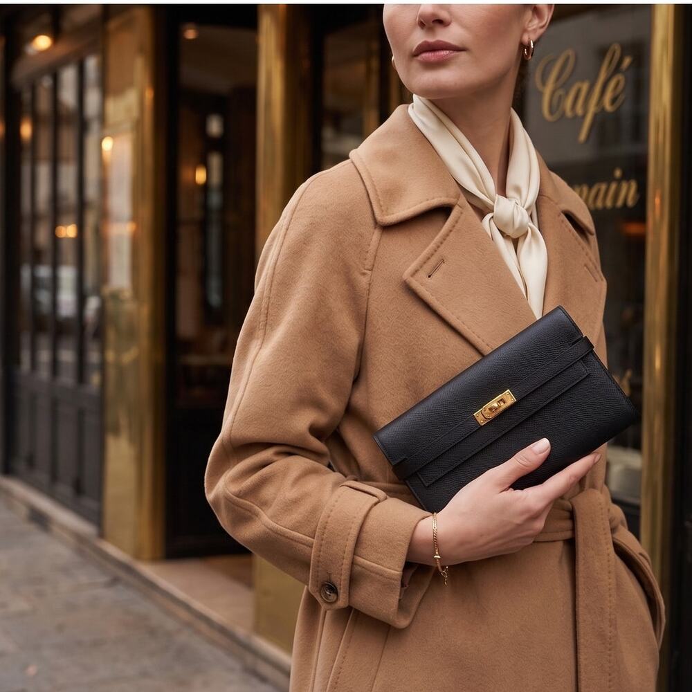 Hermes Womens OS Quiet Luxury Old Money Minimalist Chic Kelly Long Wallet Clutch - Picture 2 of 14